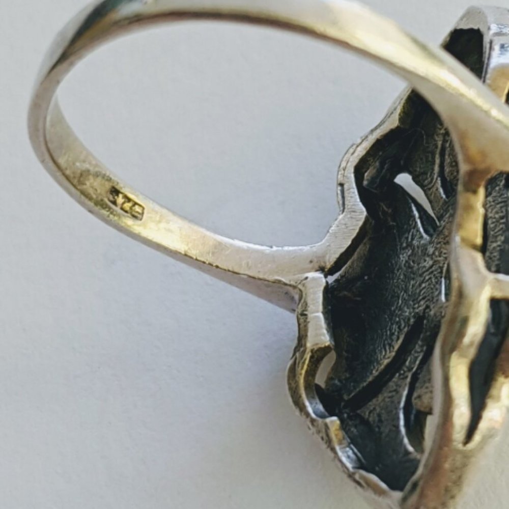 1970s vintage malachite & marcasite Art Deco revival ring, size 5.75, retro - Picture 5 of 9